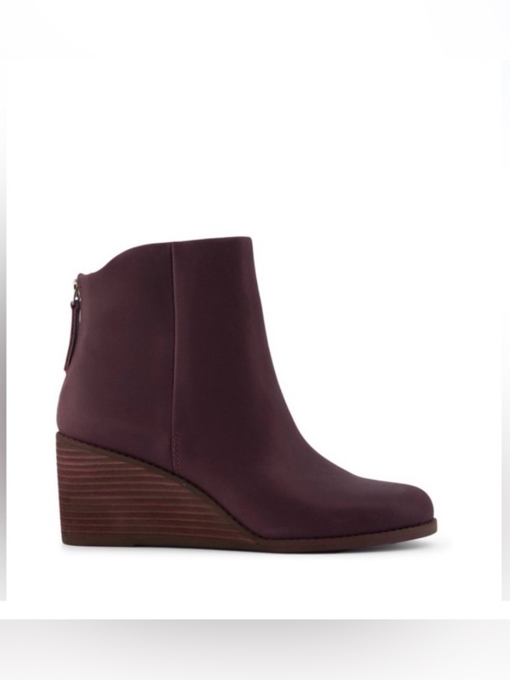 BNWT Toms Women's Wedge Casey Ankle Boots in Deep Burgundy